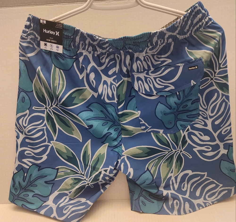 Hurley mens volley blue floral swim trunks small